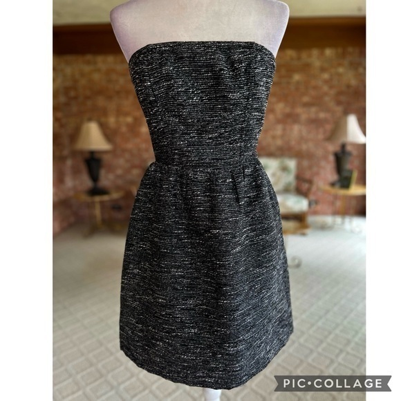 GAP Black Boucle Tweed Strapless Silver Metallic Mini Dress NWT 4 - Picture 1 of 14